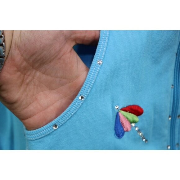 Quaker Factory Hooded Full Zip Cardigan-Rhinestones-Embroidery-Size Large - Picture 4 of 11